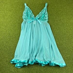 Vintage Spree Light Blue Lace Mesh Babydoll Lingerie Sleep Dress Sz 1X
